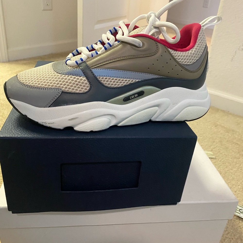 Dior Gray and Tan Sneakers with Red Accents - Picture 2 of 3